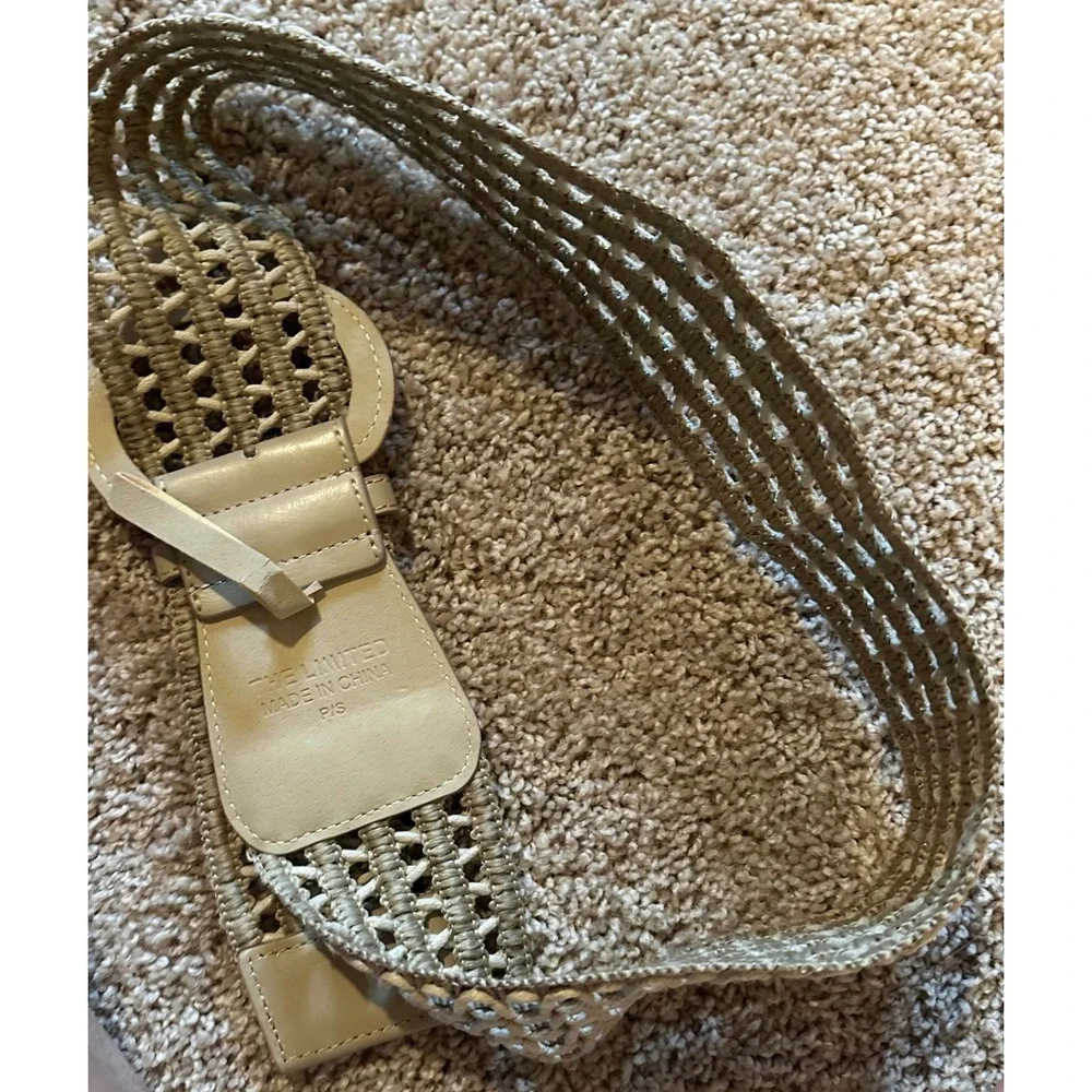 The Limited Woven‎ Chain Link Belt Elastic Stretchy Gold Buckle Tan Beige S P